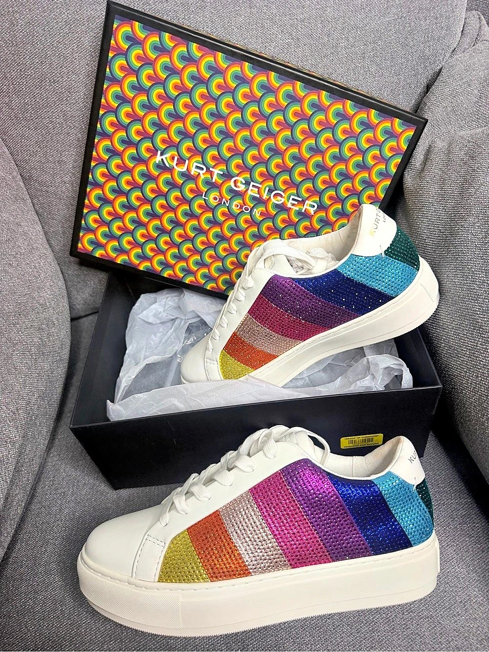 Kurt Geiger Laney Stripe Crystal Rainbow Sneakers US 10 NIB